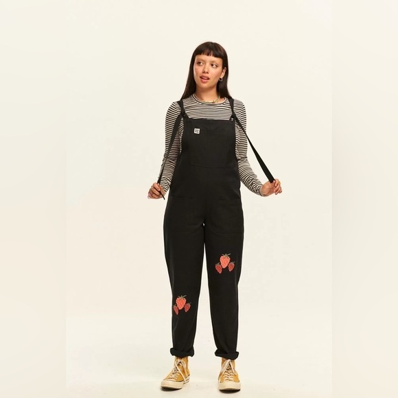 Lucy & Yak Pants - SOLD | Lucy & Yak Original Dungarees - Organic Cotton | Embroidered Strawberry
